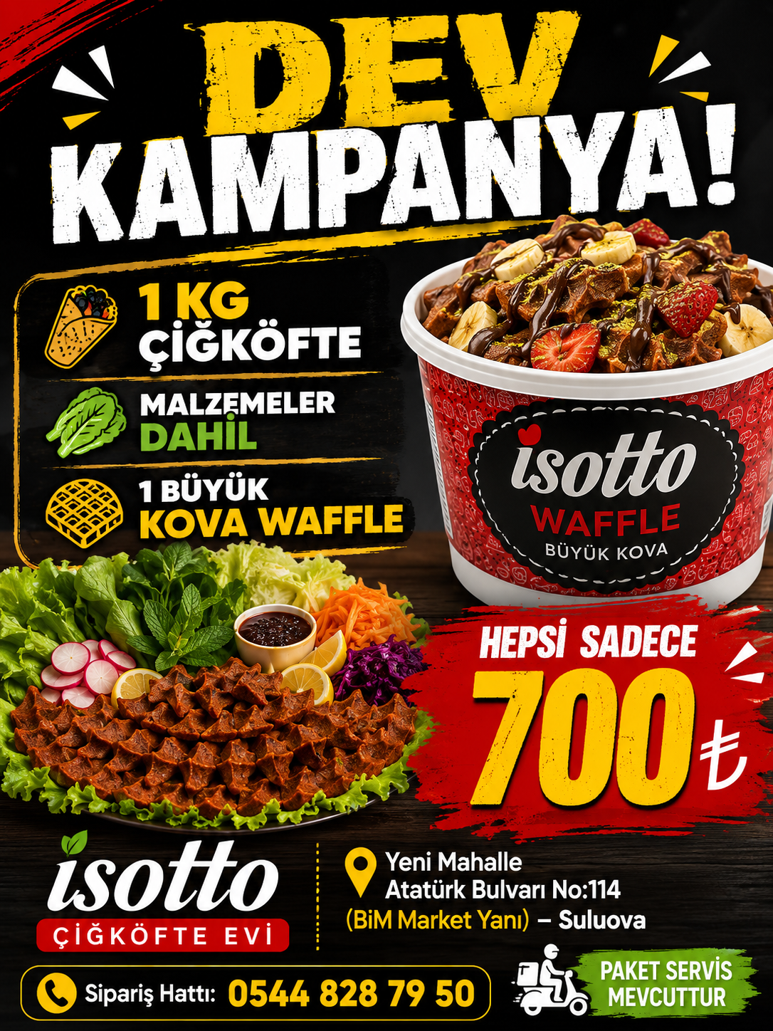 1 kg Çiğköfte+Büyük Kova Bubble Waffle