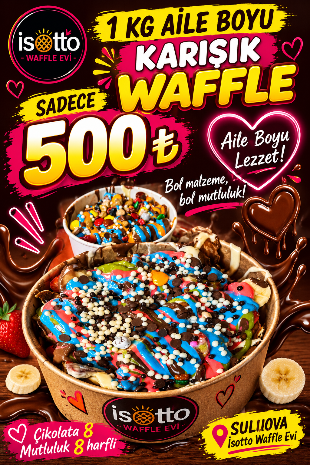 🍓 1 KG AİLE BOYU KARIŞIK WAFFLE 🍫